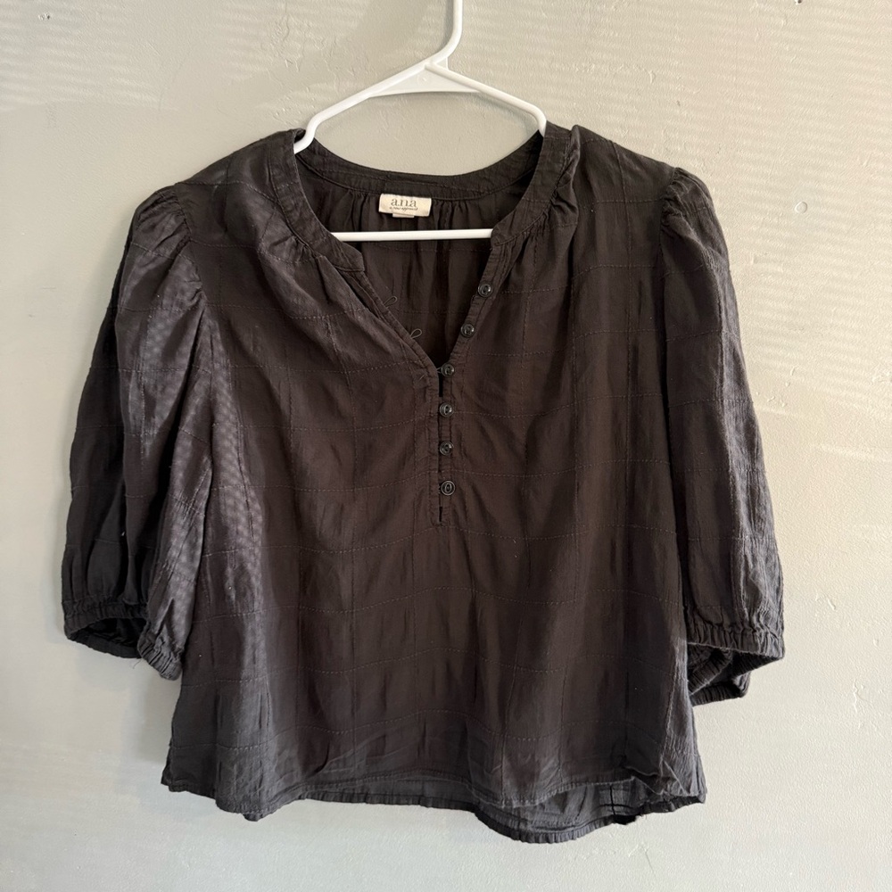 A.N.A 100% Cotton Charcoal Grey Blouse with Button Detail